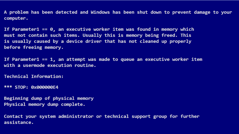 Blue Screen Error in Windows 