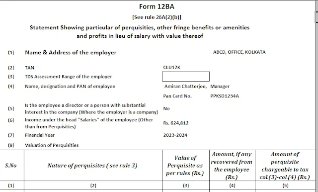 Income Tax Form 12 BA
