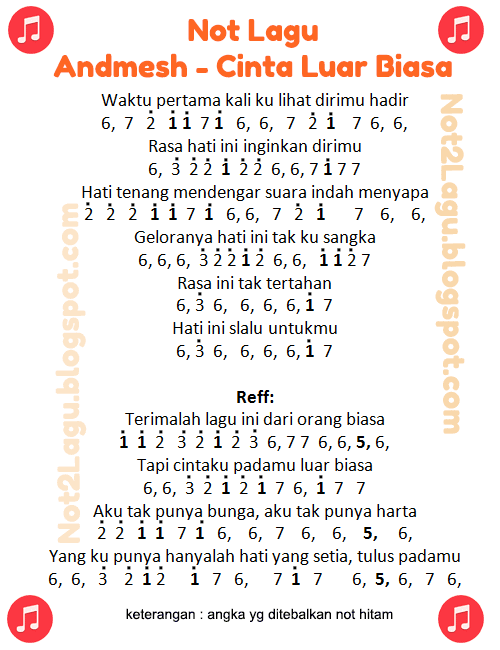 Not Lagu Cinta Luar Biasa Andmesh Not Angka Pianika Not Lagu Not Angka Indonesia Terlengkap 2020