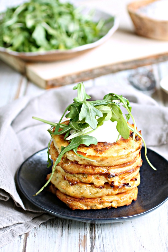 Recipe for fritters made with mashed potatoes, cabbage and cheese.