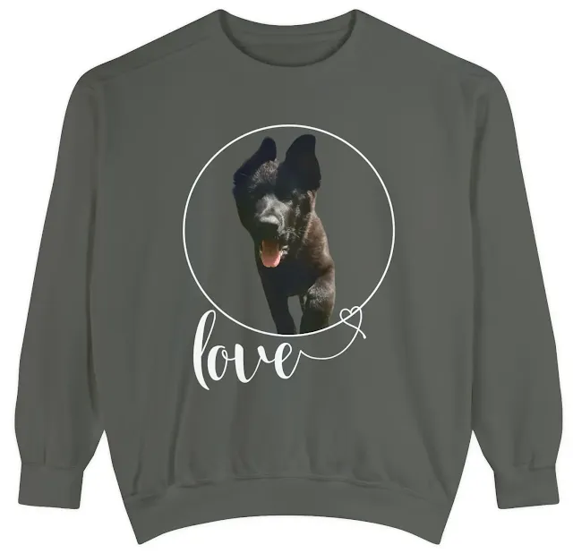 Garment-Dyed Sweatshirt for Men and Women With With European Solid Black German Shepherd Walking On a Grass