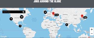 Screen shot of Kellogg Company Current Job Openings Map shows map of the world with jobs marked as available in many countries