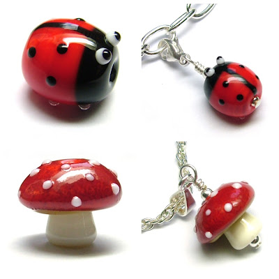 Lampwork glass ladybird and toadstool beads