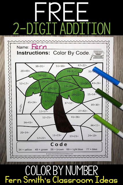 Freebie Friday - Practice 2-Digit Addition Color By Number by Fern Smith's Classroom Ideas. Click here to download it today!