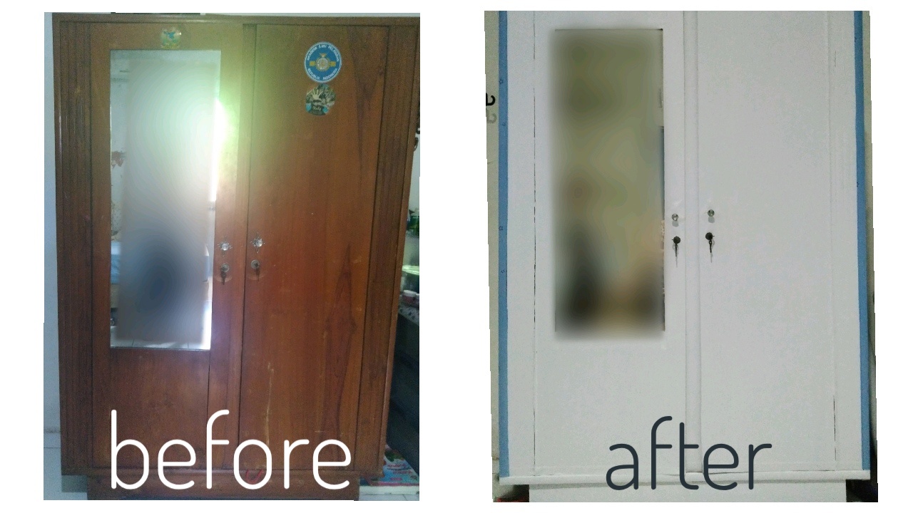 before after stiker lemari