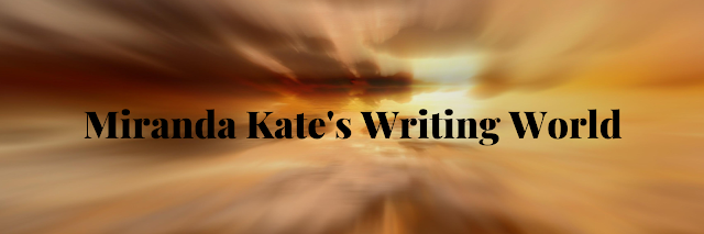 Banner with a golden cloudy background with the words Miranda Kate's Writing World on it.