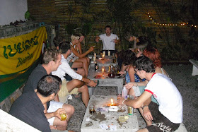 A host of nationalities boozing it up in Laos, with 'Wrong Way' leading by example