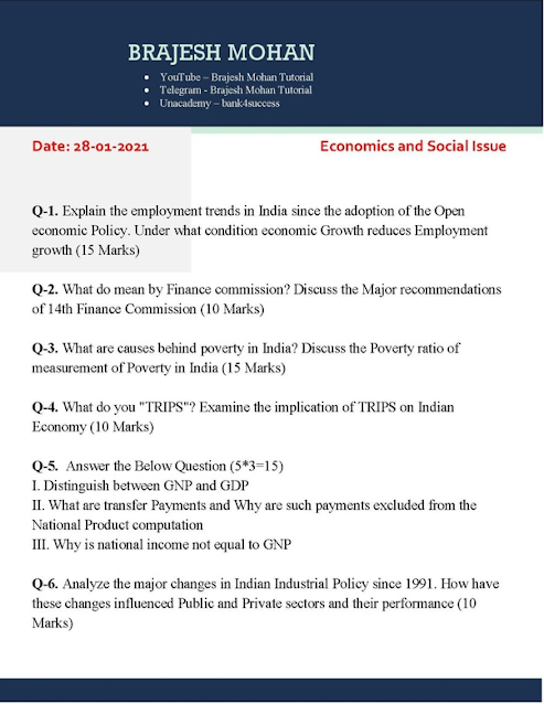 Economics and Social Issue Descriptive Answer Writing Practice Questions