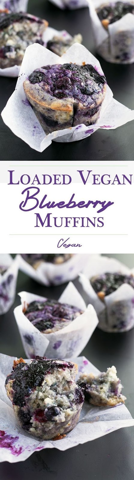 Delicious, fully loaded Vegan Blueberry Muffins. ~ vegan recipe, breakfast