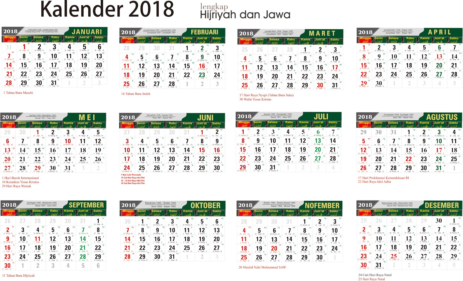 Download Kalender 2018 Lengkap jawa arab - SMAN 1 TUMIJAJAR