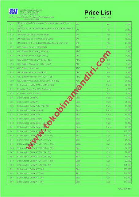 Daftar Harga Perlengkapan Sekolah 2015