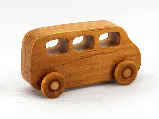 Wood Toy Car, MiniVan, Micro Bus, Handmade and Finished with Amber Shellac, from the Play Pal Collection,