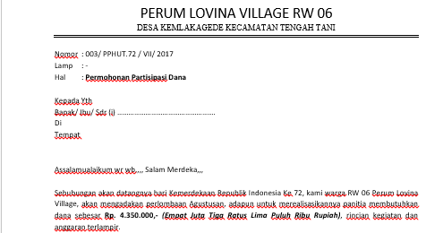 Contoh Surat Permohonan Bantuan Dana dan Proposal Kegiatan ...