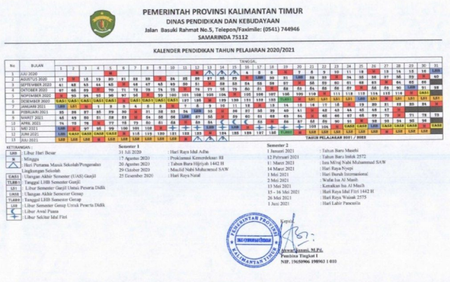 Download Kalender Pendidikan Provinsi Kalimantan Timur Tahun Pelajaran 2020/2021