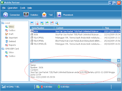 Sisa Fair Use, Packet Telkomsel Flash, Unlimited Bulanan, SMS Modem Huawei E220