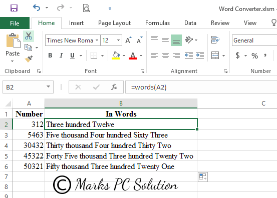 Convert Number into Words in Excel