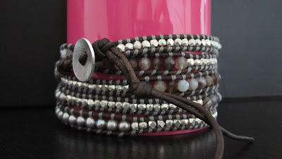 DIY: How to make Chan Luu style 5 wrap bracelet - Botswana Agate Mix Wrap Bracelet with Sterling Silver on Natural Grey Leather