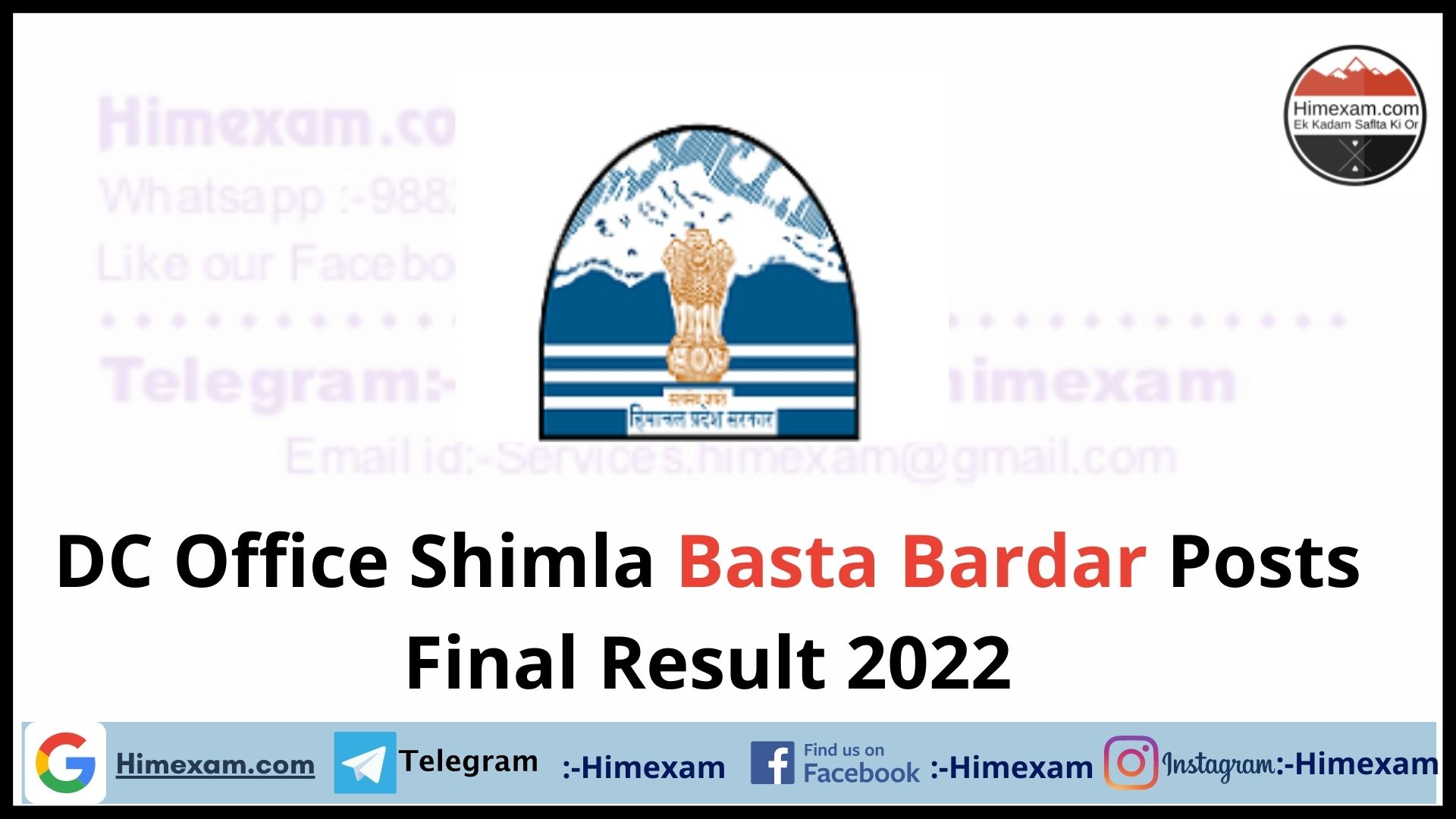 DC Office Shimla Basta Bardar Posts Final Result 2022
