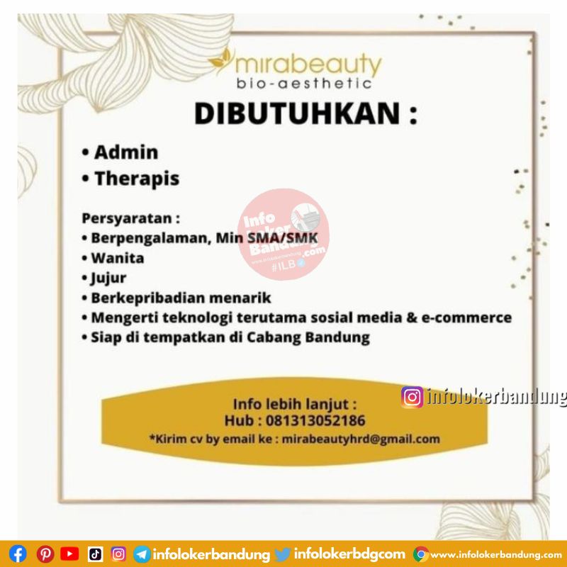 Lowongan Kerja Admin & Therapis Mirabeauty Bandung April 2022