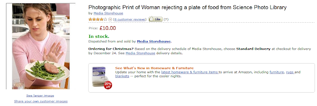 Funny Amazon Reviews, Product: Photographic Print of Woman rejecting a plate of food