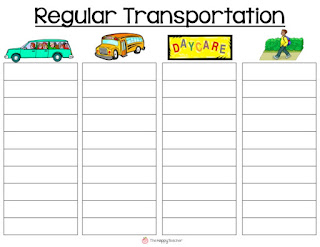 Chart for car riders, bus riders, daycare, walkers