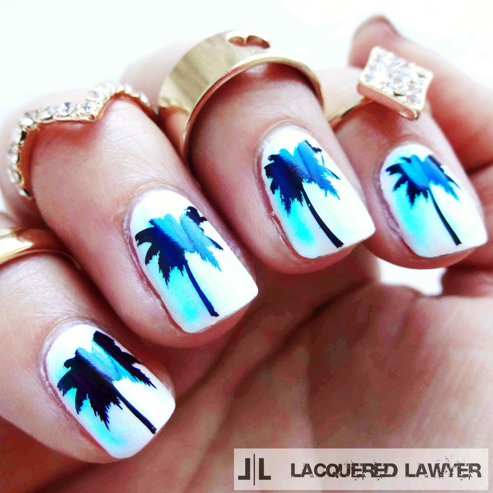 Pearlescent Palm Tree Nails