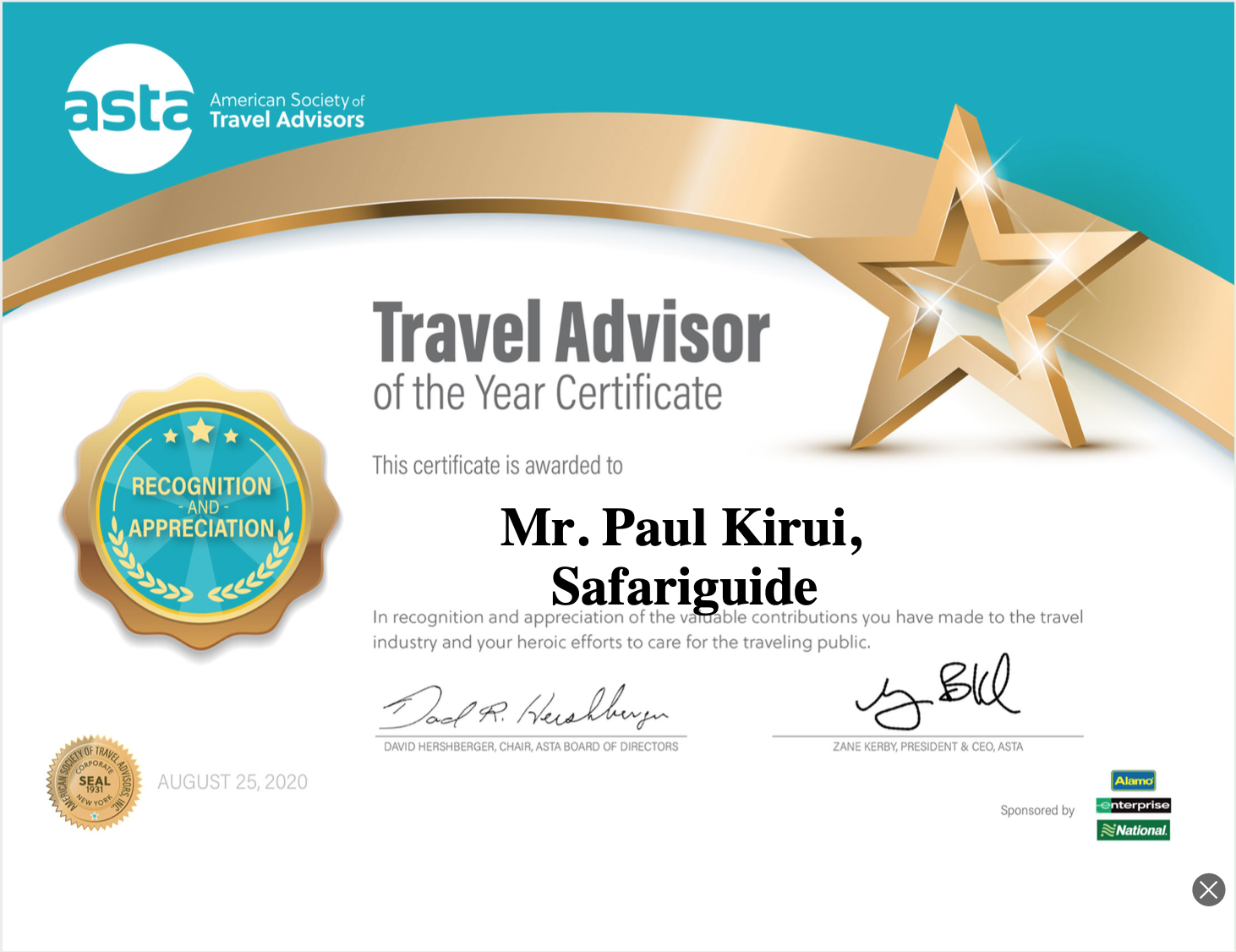ASTA Travel Advisor of The Year