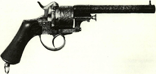 Revolver presented to Stonewall Jackson by his men and now preserved in “White House” museum in Richmond is elaborately etched Lefaucheux double action pinfire 7mm probably purchased at Hartley, Schuyler & Graham and smuggled down from New York. Confederacy was not enthusiastic about metallic cartridge arms, imported few if any pinfires officially.