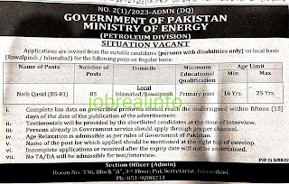 Government OF PAKISTAN MINISTER OF  ENERGY jobs 2023