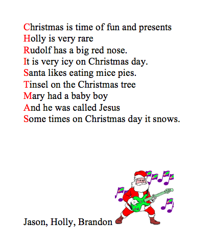 Christmas Poems on 4jd Howes  Christmas Acrostic Poetry