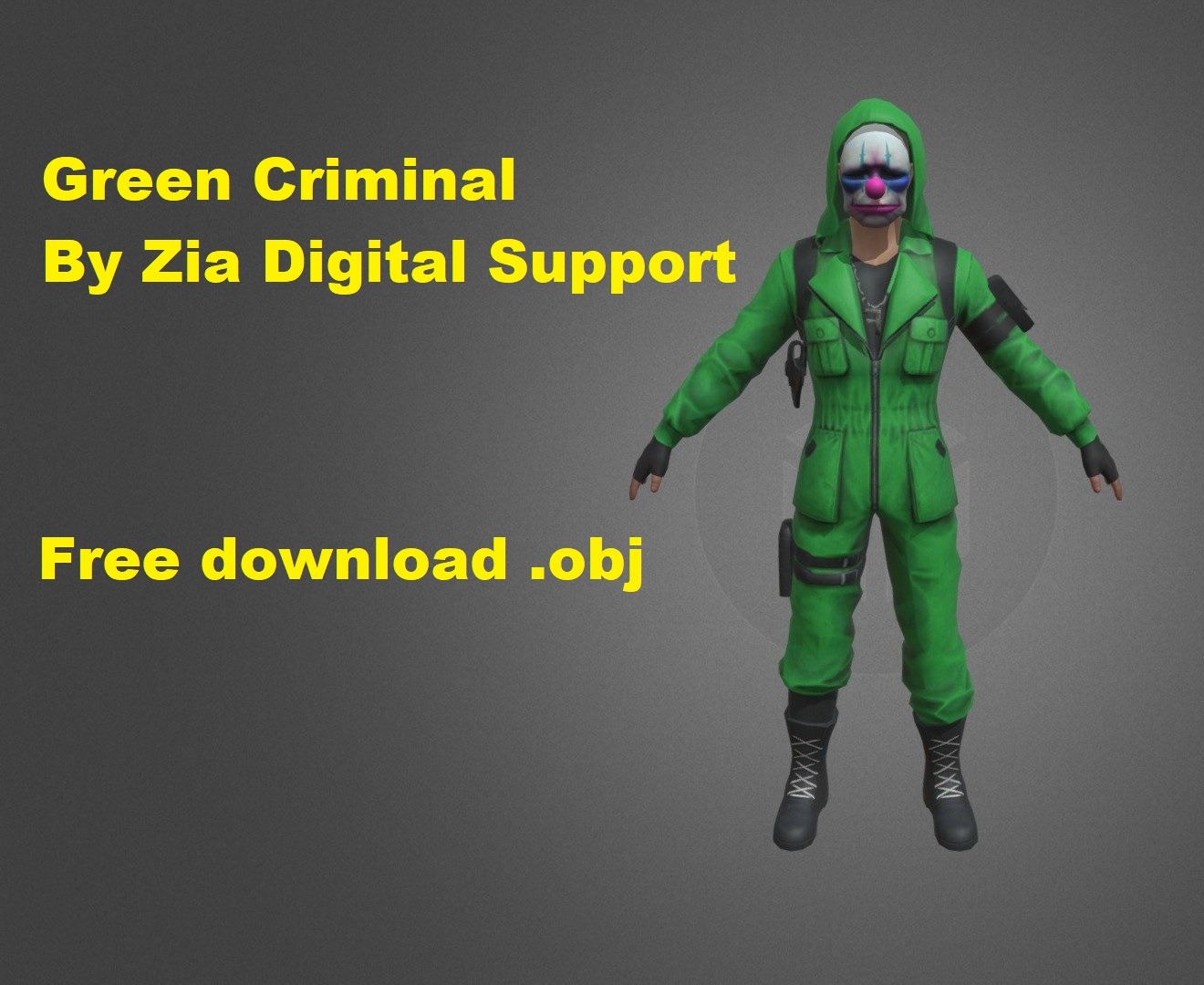 Prisma 3d free fire 3D Model, obj Free download, Green Criminal, Prisma 3d modeling