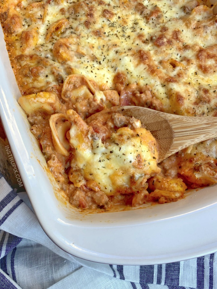 Cheesy Baked Tortellini Casserole With Meat Sauce