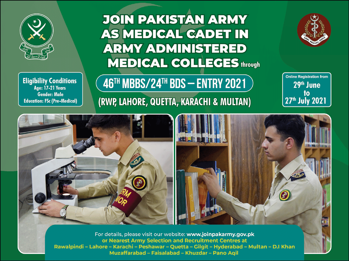 Join Pak Army as Medical Cadet Jobs 2021 Online Registration Start Now