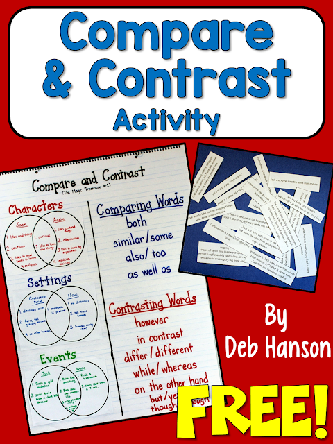 This blog post contains a FREE compare and contrast reading activity! Materials are included so you can replicate the compare and contrast anchor chart and lesson for your own upper elementary and middle school students.