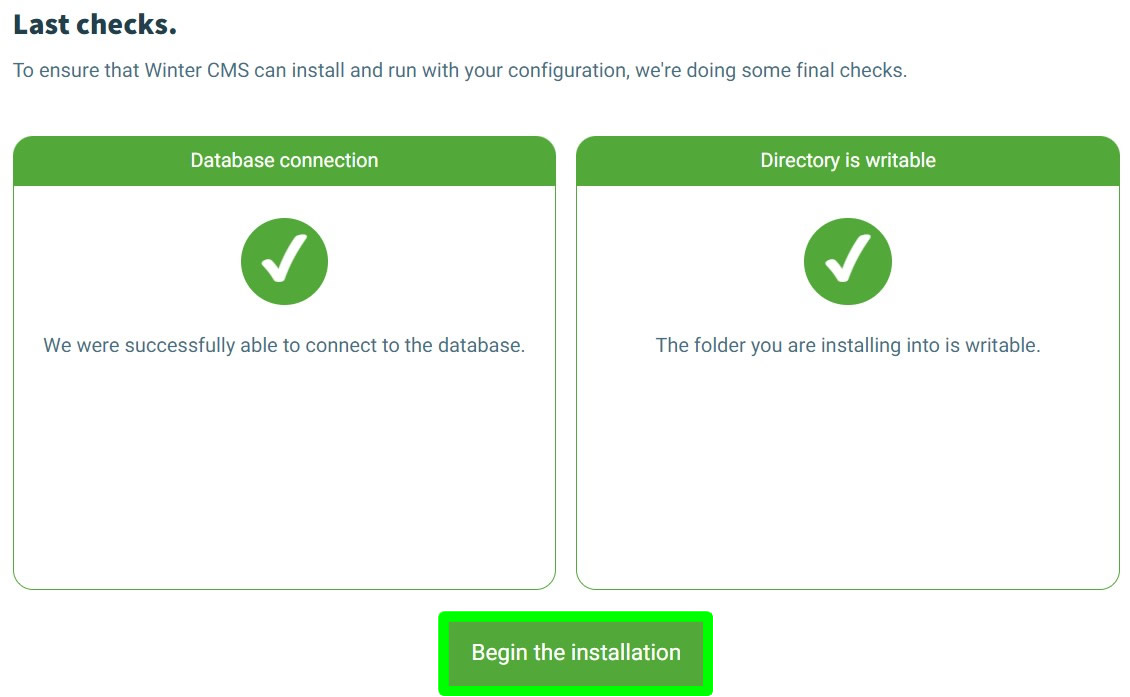 winter cms installation final checks