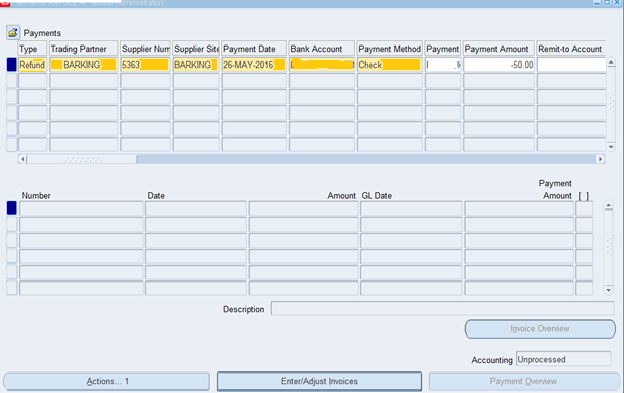Refund in Account payables oracle