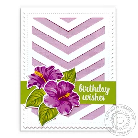 Sunny Studio Stamps: Hawaiian Hibiscus Lilac Layered Flowers Birthday Card (using Frilly Frames Chevron Dies)
