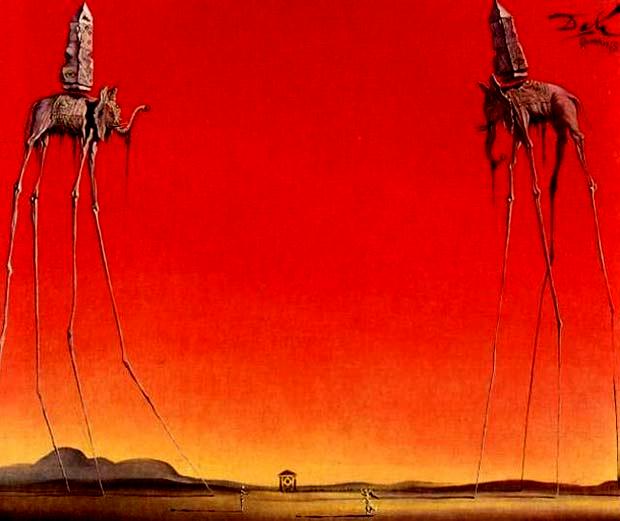 Dali's elephants on stilts recur throughout his work