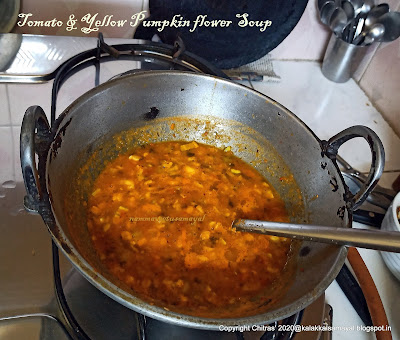 Tomato & Yellow pumpkin flower soup