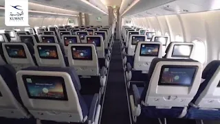لقطة من فيديو بثته الخطوط الجوية الكويتية لمقصورة الركاب داخل إحدي طائراتها طراز ايرباص A330-800neo.