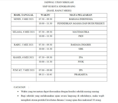 JADWAL UJIAN SEKOLAH TAHUN 2021