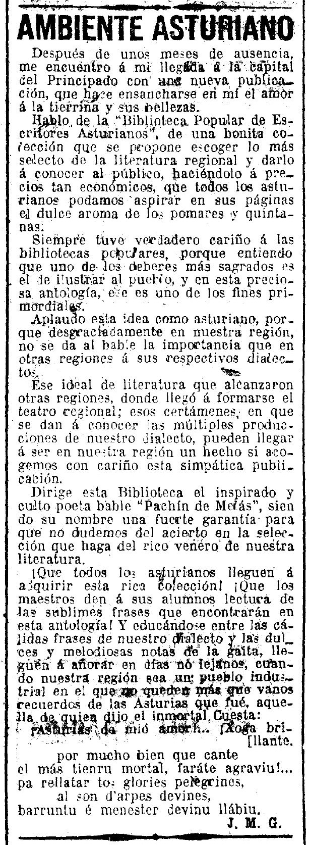 añu 1918: Biblioteca Popular d'Escritores Asturianos (II)