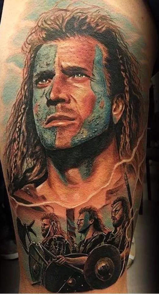 Tatuaje realista de Mel Gibson como William Wallace