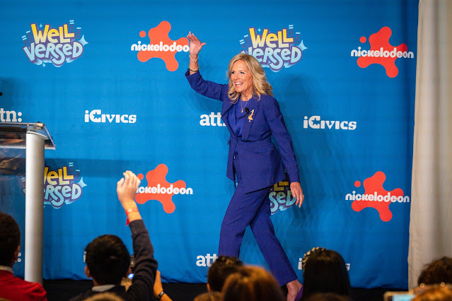 First lady Jill Biden at an event to celebrate National Civics Day with the launch of "Well Versed," an animated musical series that aims to help teach kids about civics. | Jessica Griffin / The Philadelphia Inquirer Staff Photographer