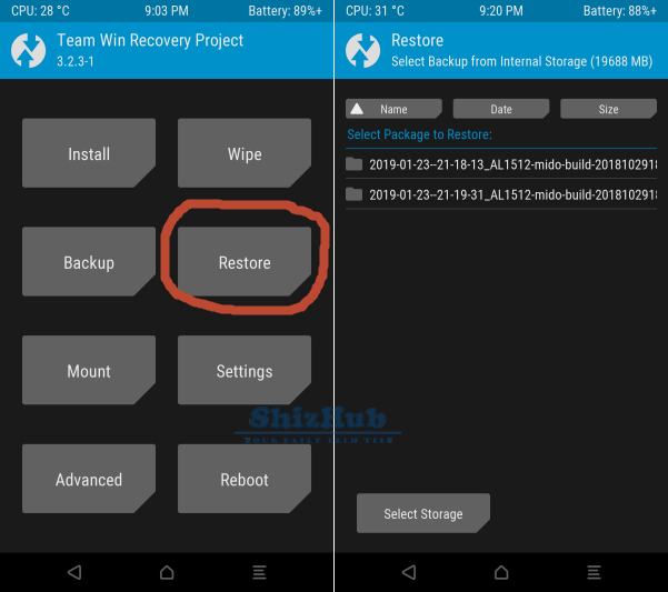 TWRP Restoring Backup Screen