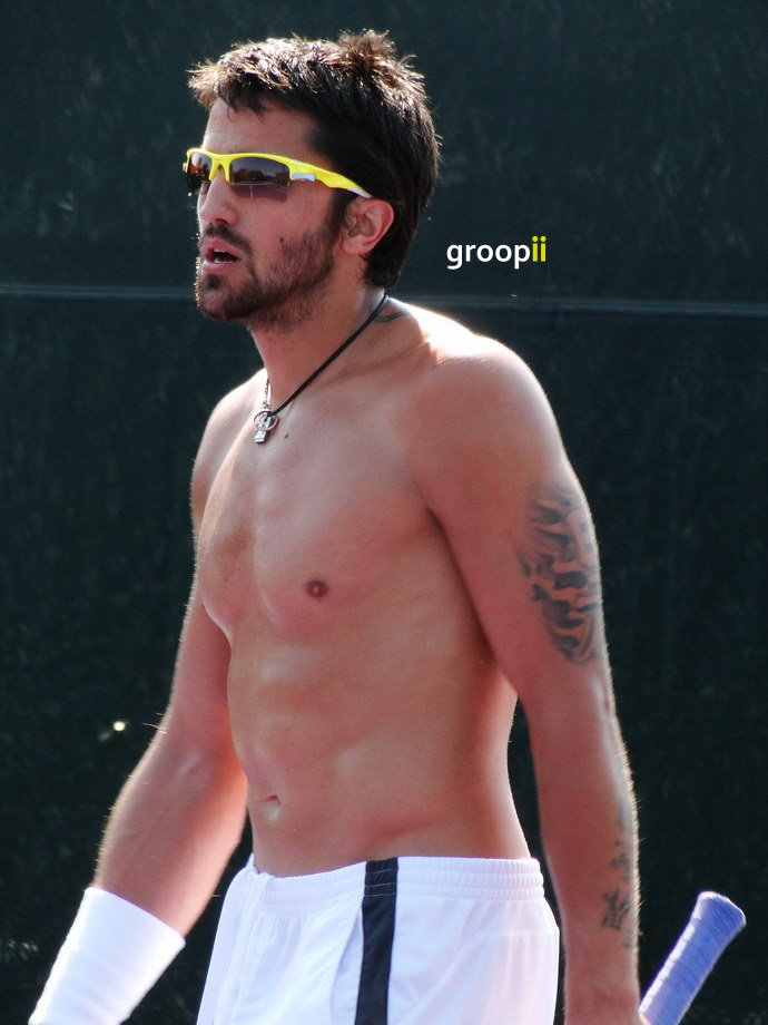 Janko Tipsarevic from Serbia was shirtless on the practice court at Miami