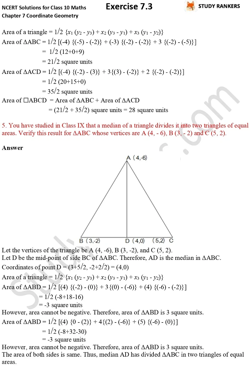 NCERT Solutions for Class 10 Maths Chapter 7 Coordinate Geometry Exercise 7.3 Part 3