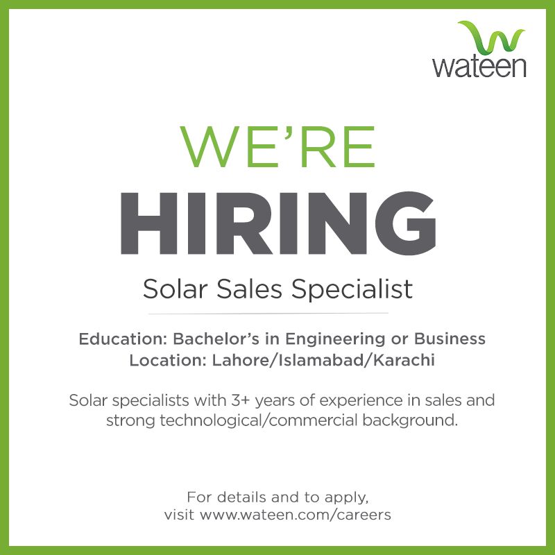 Wateen Telecom Limited Jobs for Solar Sales department