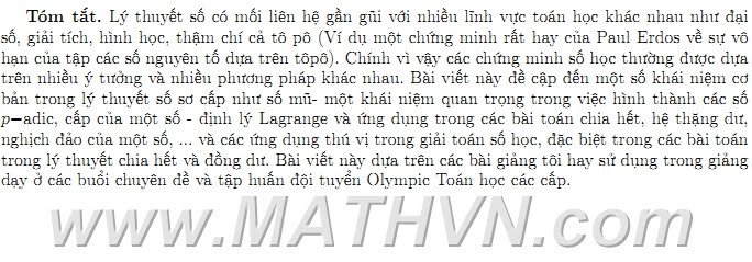 Mot so Phuong phap giai toan So hoc so cap, thay Ha Duy Hung