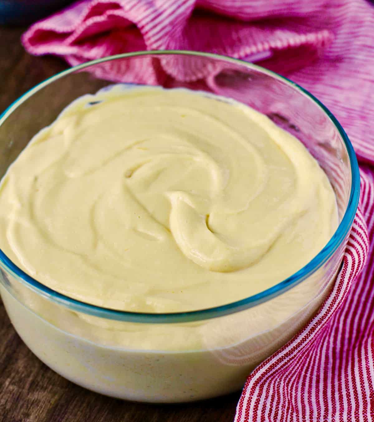 Mango Cream in a bowl after being mixed.